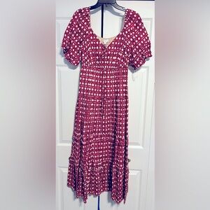 A Loves A Red and White Tiered Maxi Dress